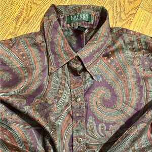 Vintage Ralph Lauren Button Down Classic Timeless Paisley Old Money - Petite L